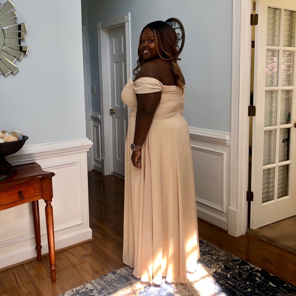 A-Line Off-the-Shoulder Floor-Length Chiffon Dress - Picture 2 of 2